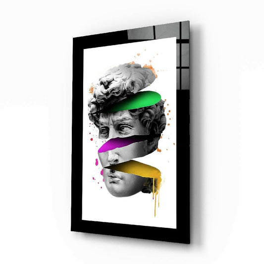 Modernity in Sculpture glass wall art displayed above a sideboard in a study