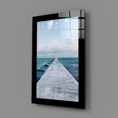 Editorial-photo panel bringing coastal calm to a study