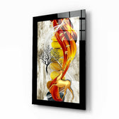 Red Gold Deer glass wall art displayed above a sideboard in a study