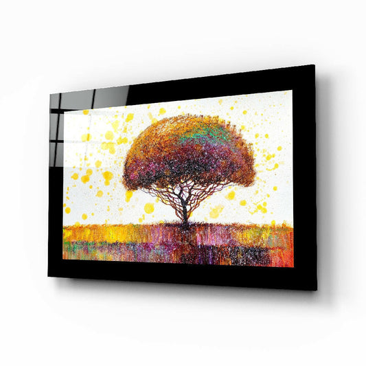 Colorful Dream Tree glass wall art displayed above a console in a child's room