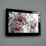 Editorial-photo panel bringing romantic warmth to a powder room