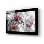 Rosewood glass wall art displayed above a bed in a bedroom