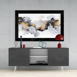 Marble Pattern glass wall art styled above a console in a bedroom