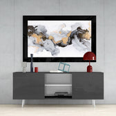 Marble Pattern glass wall art styled above a console in a bedroom