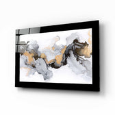 Marble Pattern glass wall art displayed above a sideboard in a study