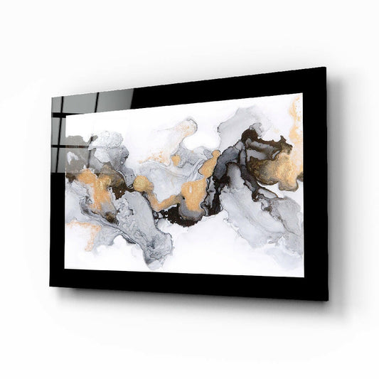 Marble Pattern glass wall art displayed above a sideboard in a study