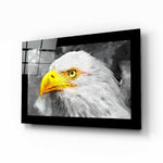 Eagle glass wall art displayed above a sideboard in a study