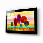 Pastel Trees glass wall art displayed above a console in a child's room