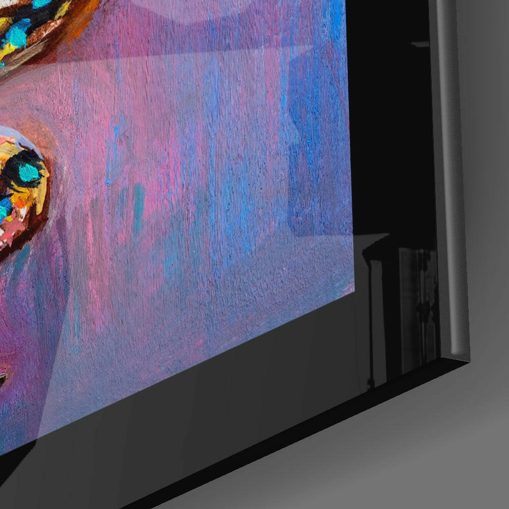 Purple Blue Butterfly Glass Wall Art.