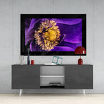 Passionflower Flower glass wall art styled above a console in a reading nook
