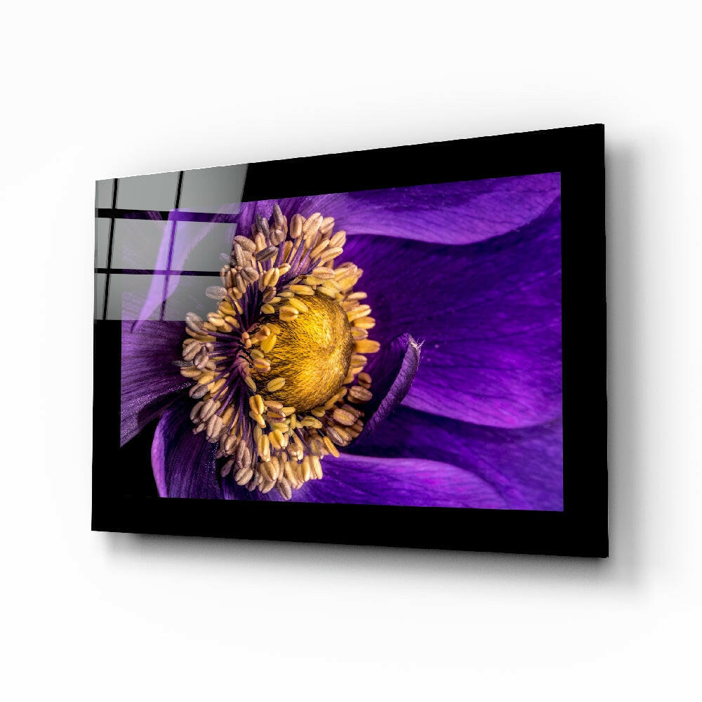 Passionflower Flower glass wall art displayed above a bed in a bedroom