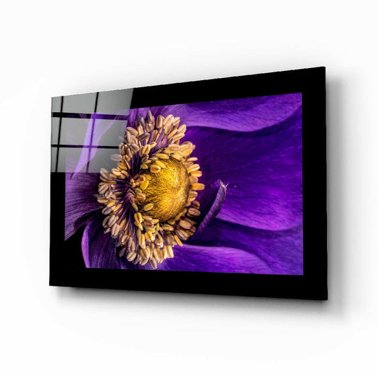 Passionflower Flower glass wall art displayed above a bed in a bedroom
