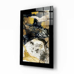 Gold Powder Graphite glass wall art displayed above a sideboard in a study
