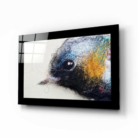 Cute Bird glass wall art displayed above a console in a child's room