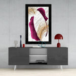 Harmonious Purple Leaf glass wall art styled above a console in a foyer