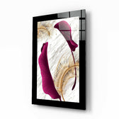 Harmonious Purple Leaf glass wall art displayed above a bed in a bedroom
