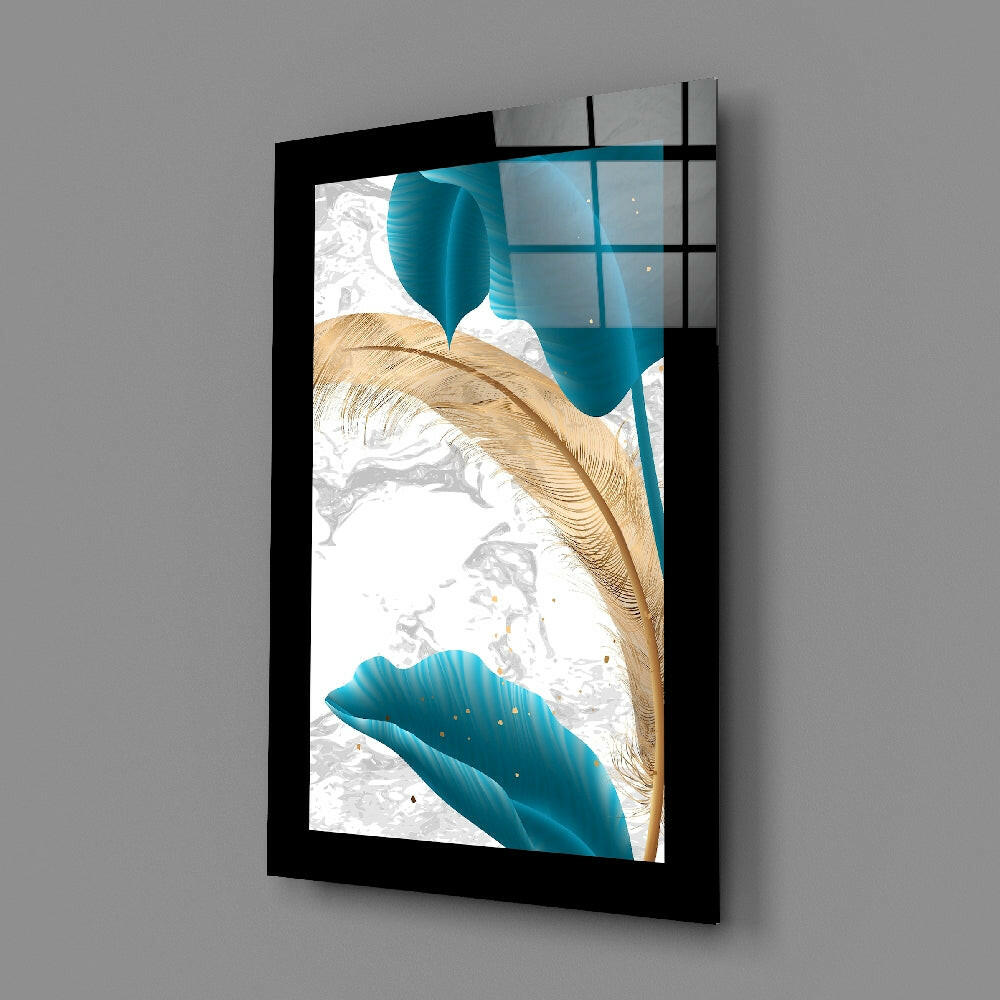 Turquoise Gold Leaf Glass Wall Art.