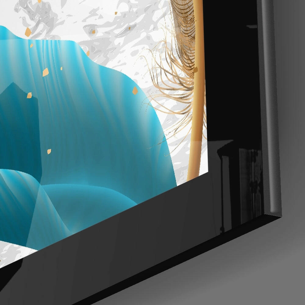 Turquoise Gold Leaf Glass Wall Art.