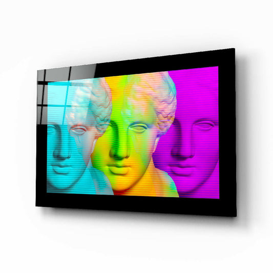 Modernity in Sculpture glass wall art displayed above a console in a teen den