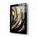 Gold Dust glass wall art displayed above a sideboard in a study