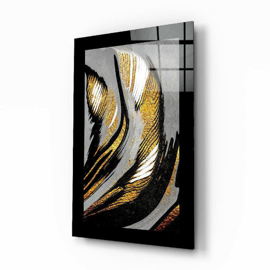 Gold Dust glass wall art displayed above a sideboard in a study