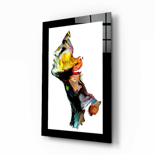 Abstract Thoughts glass wall art displayed above a sideboard in a study