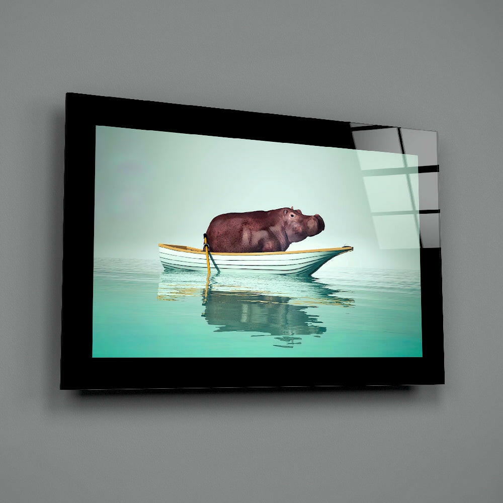 Hippo Glass Wall Art.