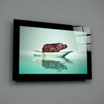 Surreal-photo panel bringing whimsical charm to a powder room