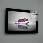 Surreal-photo panel bringing whimsical flair to a powder room