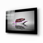 Hippo glass wall art displayed above a console in a child's room