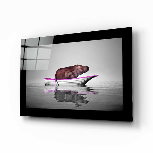 Hippo glass wall art displayed above a console in a child's room