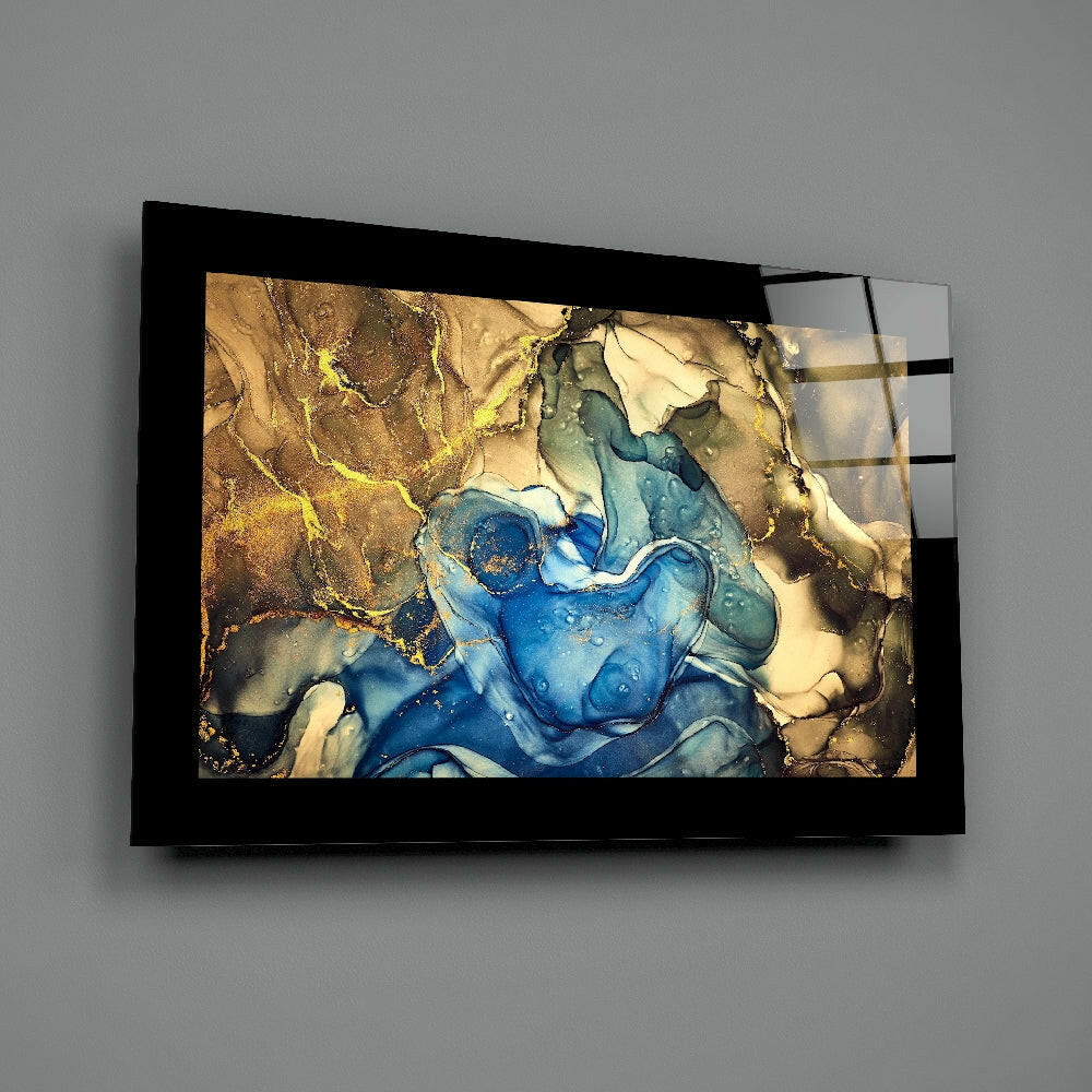 Gold Blue Glass Wall Art.
