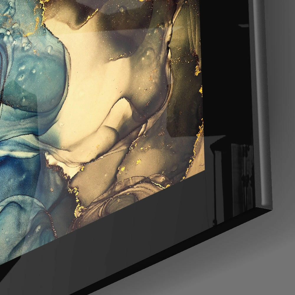 Gold Blue Glass Wall Art.