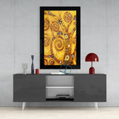 Tree of Life glass wall art styled above a sideboard in a dining room