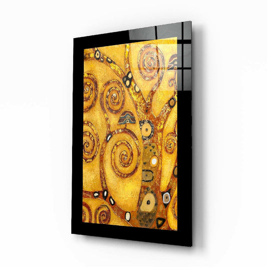 Tree of Life glass wall art displayed above a bed in a bedroom