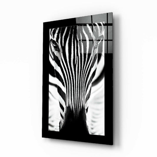 Zebra glass wall art displayed above a sideboard in a study