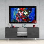 Deep Solitude glass wall art styled above a console in a teen den