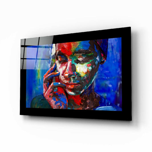 Deep Solitude glass wall art displayed above a sideboard in a study