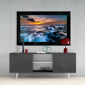 Combatant Sea glass wall art styled above a console in a man cave