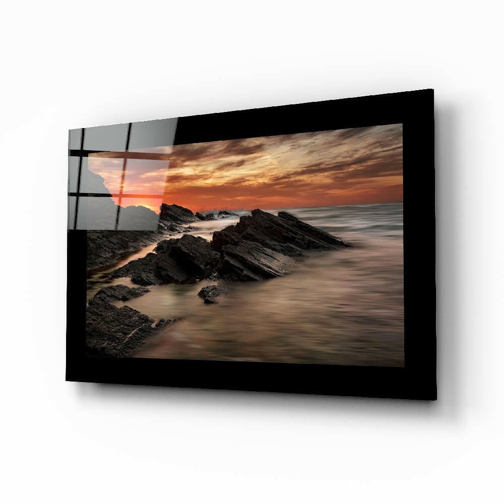 Calm Sea glass wall art displayed above a bed in a bedroom
