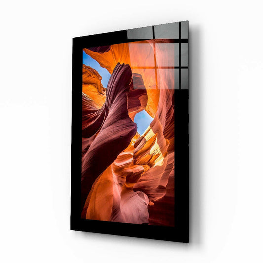 Grand Canyon Rift glass wall art displayed above a sideboard in a study