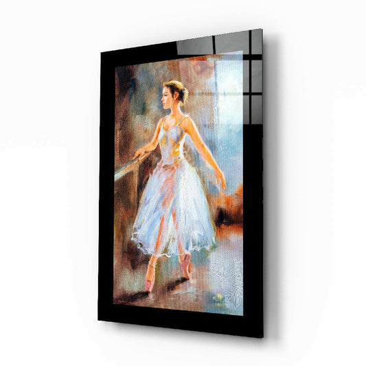 Ballerina glass wall art displayed above a bed in a bedroom