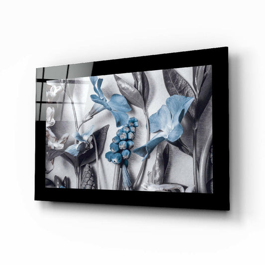Flower Arrangement glass wall art displayed above a bed in a bedroom