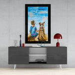 Eternal Friendship glass wall art styled above a sideboard in a reading nook