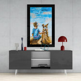 Eternal Friendship glass wall art styled above a sideboard in a reading nook