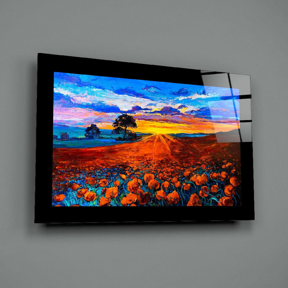 Poppy Field Glass Wall Art.