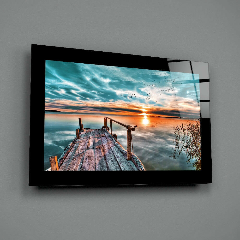 Sunset on the Dock Glass Wall Art.