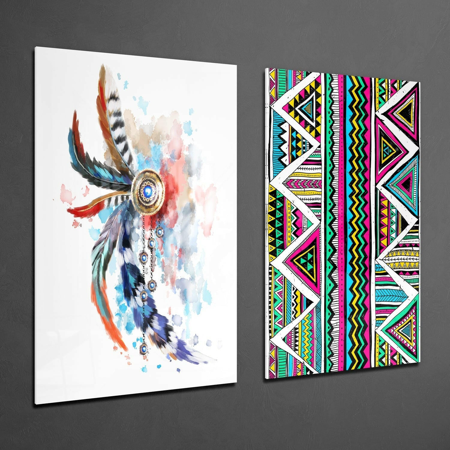 Indian Style 2 Pieces Combine Glass Wall Art | Insigne Art Design.