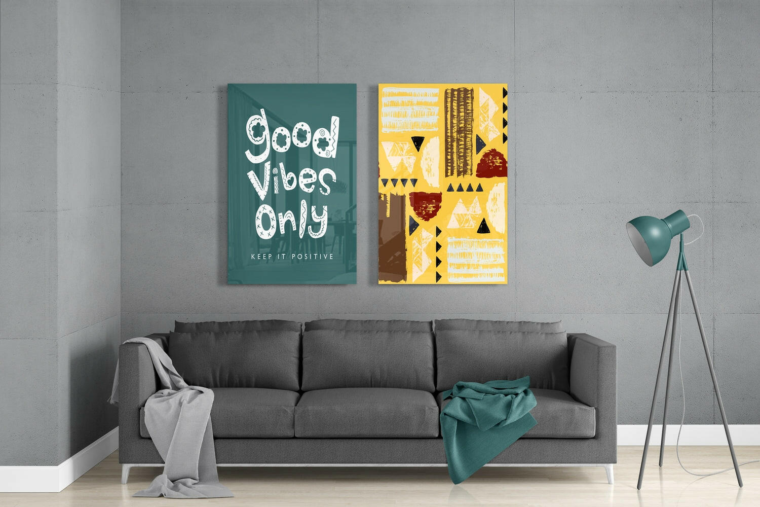 Good Vibes Only 2 Pieces Combine Glass Wall Art | Insigne Art Design.