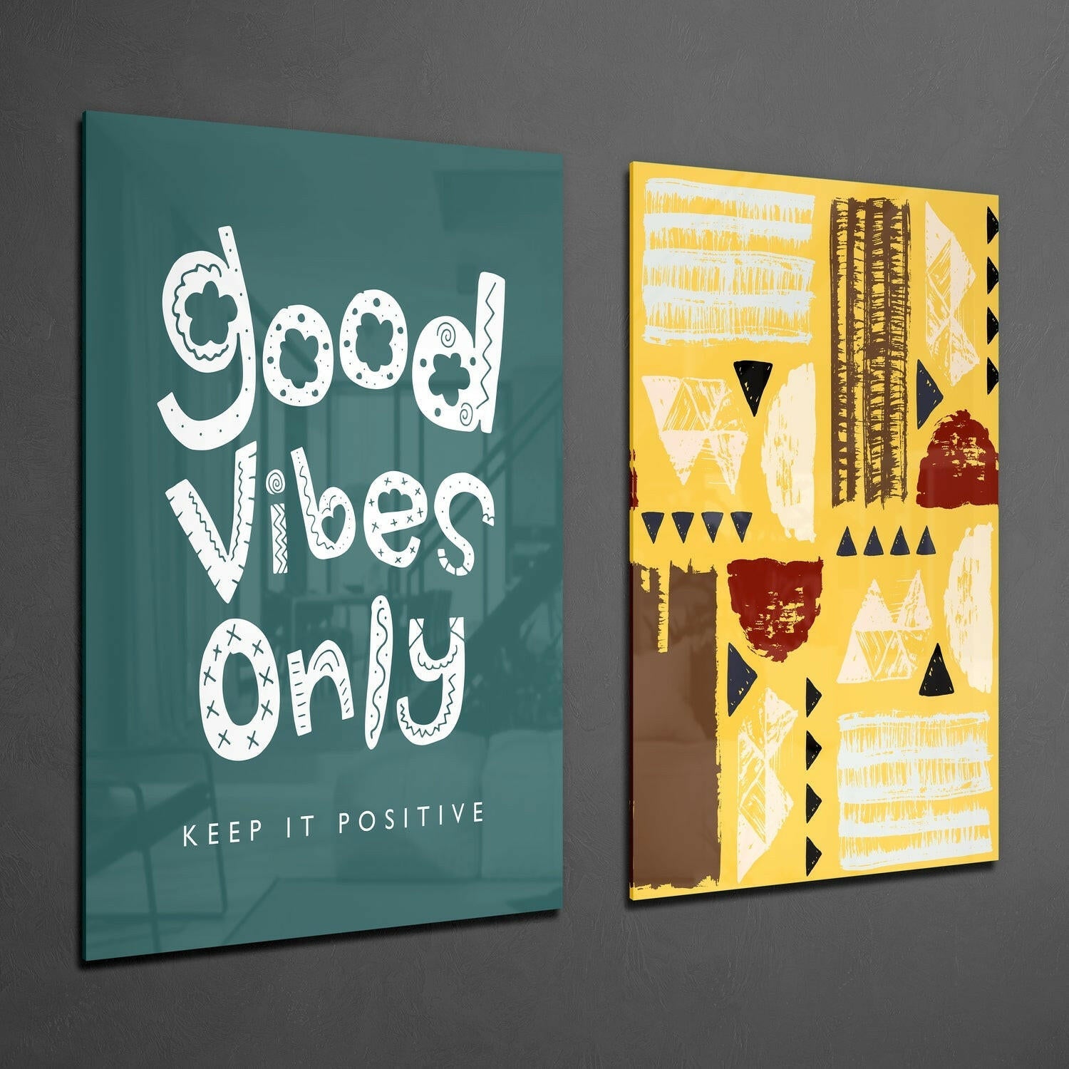 Good Vibes Only 2 Pieces Combine Glass Wall Art | Insigne Art Design.